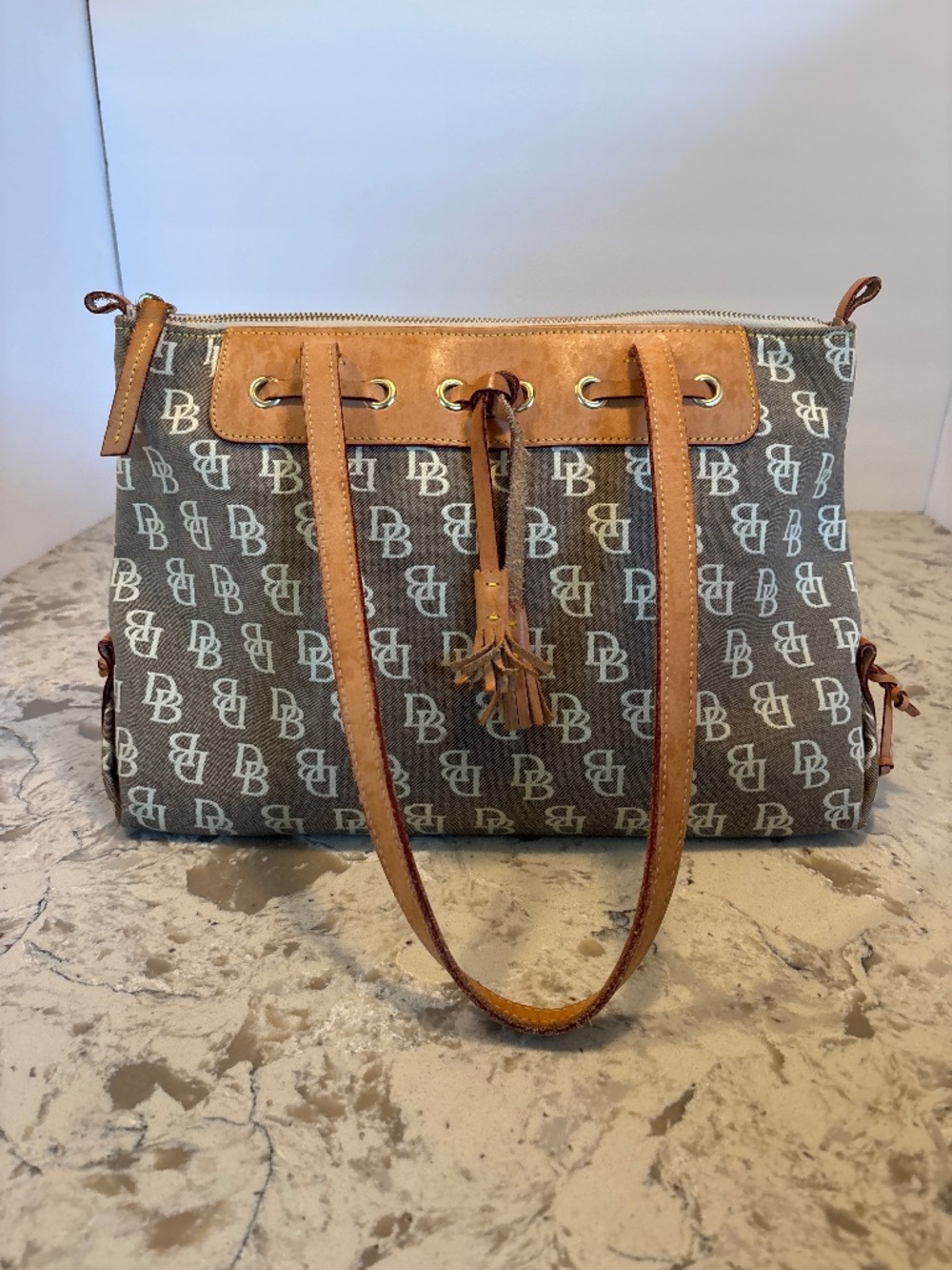 Dooney & Bourke Signature Canvas Leather Tassel Tote Shoulder Handbag